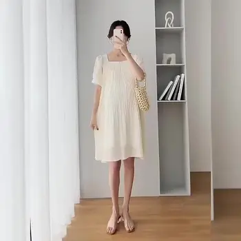 T41843# Pregnacy Šaty Skladaný Dizajn Kórejské Oblečenie Šaty Žien Šifón Meternity Tehotenstva Mama Tehotná Žena Oblečenie
