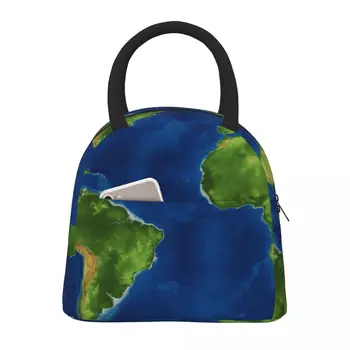 Zelená Zem Mapu Obed Taška Mapa Sveta, Estetické Lunch Box Piknik Prenosné Tepelné Tote Kabelky Oxford Tlač Chladnejšie Taška