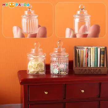 1:12 domček pre bábiky Miniatúrne Candy Jar Sklenená Fľaša Skladovacia Nádrž s Vekom Priehľadná Malej Fľaštičke Domova Hračka domček pre bábiky Príslušenstvo