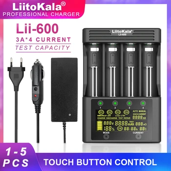 1-5 KS LiitoKala Lii-600 Para Li-ion 3,7 V e NiMH 1.2 V, AA, AAA Para 18650 26650 21700 26700 Carregador De Bateria De Lítio