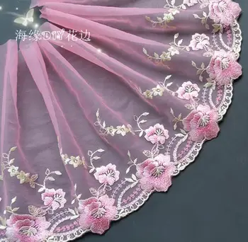 1 Yard 20 cm Šírka Ružový Kvet Čipky Orezávanie Vyšívané Čipky Textílie Ručné DIY Bábika Šaty