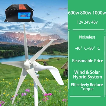 1000W Horizontálne Veterných Turbín 12V 24V 48V Alternatívne Generátory Energie voľnej Energie, veterný Mlyn S MPPT Regulátor