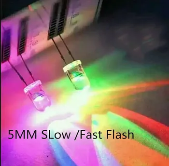 100ks 5 mm RGB LED Diódy Pomaly Flash Rainbow MultiColor Červená Zelená Modrá LED dióda 2-Kolíkmi Jas 5 mm Light-Emitting-Diódami RGB Diodo