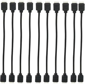 10PCS Black 0,3 M 0.98 ft RGB Predlžovací Kábel LED Pásy Zásuvka Predlžovací Kábel Kábel Drôt 4 Pin LED Konektor