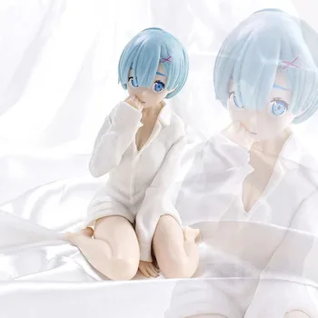 11 CM Anime Obrázok RE: Život v Inom Svete Od Nuly Rem Sexy Sedí Predstavujú Biele Tričko Zdobiť PVC Ploche Zber
