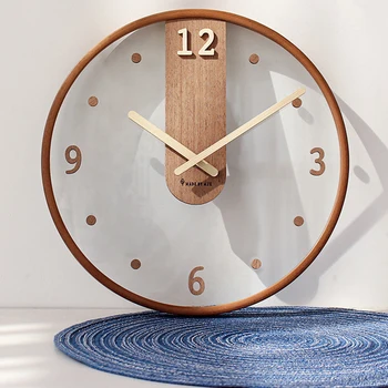 12-palcový moderný minimalistický transparentné masívneho dreva stlmiť nástenné hodiny tvorivé obývacia izba denník quartz hodiny Európsky štýl nástenné hodiny