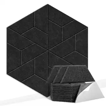 18 Pack Akustické Panely Zvukovo izolačné,Hexagon Samolepiace Zvukotesné Stenové Panely pre Domáce Kancelárie Štúdio, Tmavo Sivá