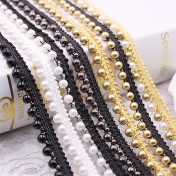 1yards/veľa White/black/gold Pearl Korálkové Čipky Stuhou Výbava Pásky Textílie Páse s nástrojmi Textílie Ručné DIY Šitie Remeselné Materiály Oblečenie