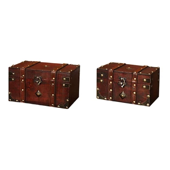 2 Ks Retro Pokladom, Vinobranie Drevený Úložný Box Antický Štýl Šperky Organizátor Veľké A Malé