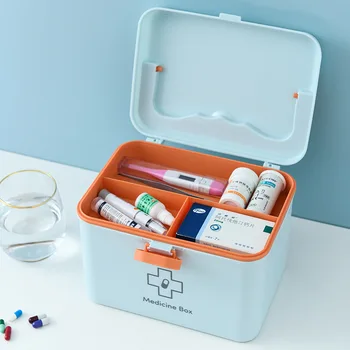 2 Vrstvy Medicíny Pilulku Organizátor Plastové Pilulku Úložný Kontajner Veľkú Kapacitu Rodiny Prvá Pomoc Kit Prenosné Cestovné Tablety Prípade