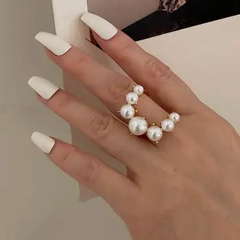 2021 Módne Veľké Geometrické Pearl Spevnené Prstene Pre Ženy, Nové Šperky Osobnosti Vyhlásenie Otvoriť Krúžok Nastaviteľné Kúzlo Bijoux Dary