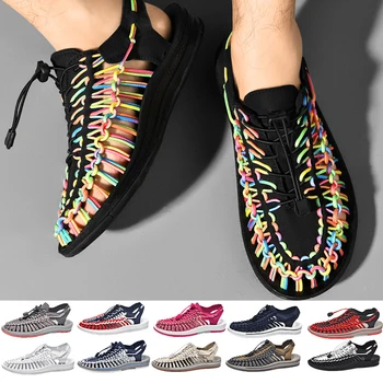 2023 Lete Mužov Bežné Priedušná Obuv Ženy Papuče Non-Slip Vonkajšie Turistická Obuv Zapatos Hombre Tkané Farebné Sandále