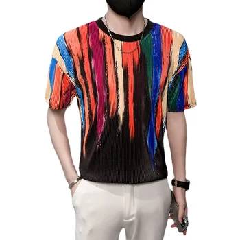 2023 Nové Letné pánske tričko Krátky Rukáv Fashion Posádky Krku Polovicu Sleeve T-shirt Módny Trend M-3XL Rainbow Top