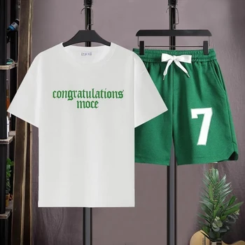2023 Nové pánske Krátke Šortky T-Shirt Set Creative Móde Letné Nový Trend Príležitostné Športové Voľné 2-dielna Sada Unisex