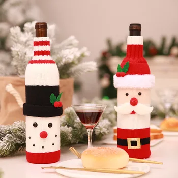 2023 Vianočné Pletené Vlnené Fľaša Červeného Vína Kryt Ornament Tabuľka Zdobiť Domov Vianočný Dekor Hotelovej Reštaurácii Festivaly Dekor