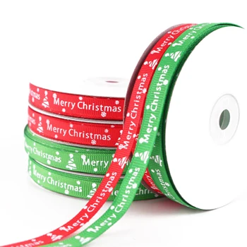 22m Veselé Vianoce Páse s nástrojmi 10 mm Vytlačené Grosgrain Červená Zelená Stuha Vianočný Art Craft Darček Elastický pás s nástrojmi Strany Príslušenstvo