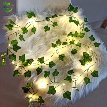 2Meter Hodváb Falošné Zelenej Listovej Ivy Viniča s LED Svetlá Reťazec pre Domáce Spálňa Decor Svadobné Žiariace Umelých Rastlín Garland Dekor