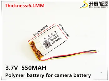 3 niť Polymérová batéria 612338 3,7 v 550mah smart home MP3, reproduktory, Li-ion batéria pre dvr,GPS,mp3,mp4,mobilný telefón,reproduktor