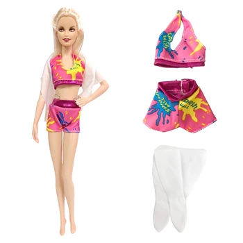 3 Položky/ Nastaviť Módne Plavky Bikiny Šaty +Šál +Nohavice Pláži Moderné Plavky, Oblečenie pre Bábiku Barbie Príslušenstvo Hračky