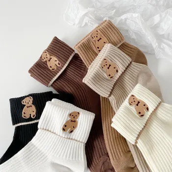 3 Páry veľa Karikatúra Roztomilý Ženy Bavlnené Ponožky Animal Medveď Šport Japonský Kawaii Harajuku Vyšívané Zime Jar Dievča Trubice Pack