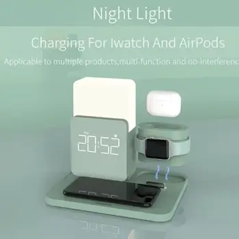 3 V 1 Qi Bezdrôtový Nabíjací Stojan Pre Apple Hodinky Airpods IPhone Stolná Lampa Čas Budík Rýchlo Nabíjačka Stanice, Nočné Svetlo