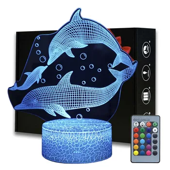 3D ilúziu Dolphin Family Stolná Lampa Dotyku LED Nočné Svetlo Domov Izba Zvierat Lampen Dekorácie Tvorivé Stolové Lampy Na Darček
