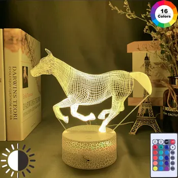 3D LED Noc Coral Kôň 7 Zmena Farby LED Svetlá USB Novinka Bezdrôtové 3d Lampa detská Izba Led Detí Nočné Svetlo