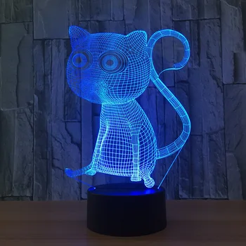 3D Novinka Usb Mačka stolná Lampa 7 Zmena Farby LED Nočné Svetlo Pre Domáce Dekorácie Kreatívny Darček