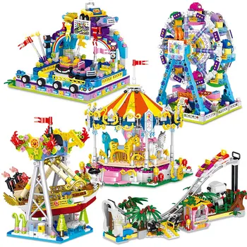 3D Zábavný Park Miniatúrne Stavebné Bloky Ruské Whee Roller Coaster Nárazníka Modelu Auta Bloky Súprava Hračiek Darček pre Deti, Žiadne Okno