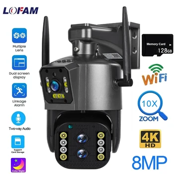 4K 8MP WIFI IP Kamera, Objektív 3 PTZ 10X Zoom obojsmerné Audio Farebné Nočné Videnie Vonkajšie Nepremokavé CCTV Bezdrôtový IPC Cam