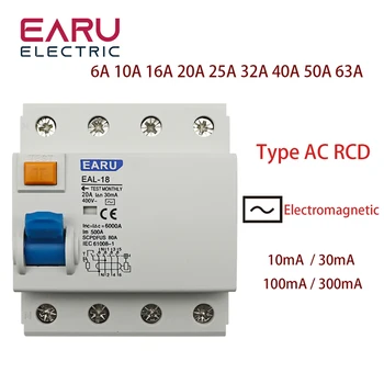 4P 32A 10/30/100/300mA Typ AC RCCB RCD ELCB Elektromagnetické Zvyškový Prúd Ističom Rozdiel Poistka Bezpečnostný Spínač