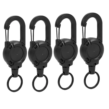 4Piece Ťažkých Stiahnuteľné aplikácie Keychain Zdvíhateľnej Odznak Držiteľ Zdvíhateľnej ID Odznak Cievky Ťažkých Cievky Klipy (Black)