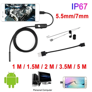 5,5 mm/7mm Endoskopu Kamera HD USB Endoskop S 6 LED 1/1.5/2/3.5/5M Kábel Mäkké Nepremokavé Inšpekcie Borescope pre Android PC