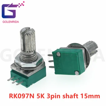 5 KS RK097N 5K jeden previazaný potenciometer B5K s prepínačom zvuku 3pin hriadeľ 15 mm zosilňovač tesnenie potenciometer