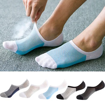 5 Párov Nové Módne Bambusové Vlákno Non-slip Silicone Neviditeľné Loď Kompresné Ponožky Muž Členok Ponožka Mužov Meias Bavlnené Ponožky Hot