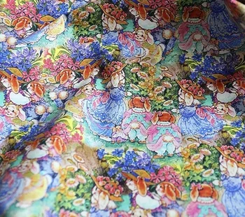 50*110 cm Matka Králik Záhrada Vintage Ilustrácia Bavlnená Tkanina pre Patchwork Deky Remeselné Šitie Tissus Tričko oblečenie