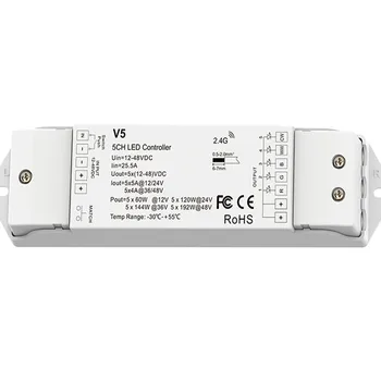 5CH*5A 12-48VDC CV Ovládač(Push Dim) V5 RGB+SCS High Power LED Controller Nízkeho tlaku regulátor Pre LED RGB+SCS LED pásy