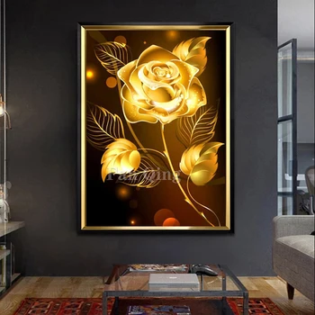 5D DIY Diamond Maľby Plné Námestie/Kolo Zlaté Ruže Kvet Mozaiky Diamond Výšivky Súpravy Rose Výzdoba Domov Darček