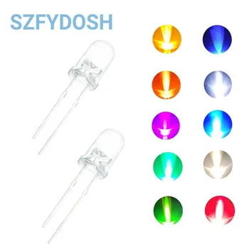 5MM Led biela/modrá/červená/žltá/zelená/ružová/fialová žiarovky / 5MM Biela Farba LED dióda F5 Biela/UV LED