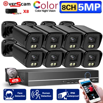 5MP Domov Plný Farieb Nočné Videnie kamerový Systém Nastaviť Vonkajšie Nepremokavé 8CH DVR Detekcia Tváre CCTV kamerový Systém Kit