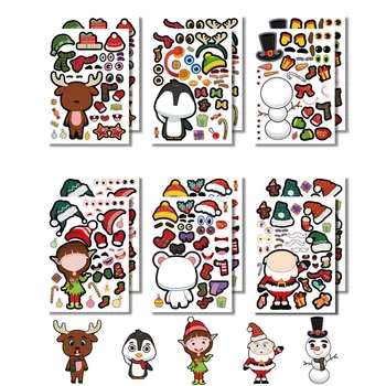 6/12/24 Ks Deti DIY Snow Man Tvár Puzzle Nálepky Dekorácie Vianočné Jeleň, Aby Strana Prospech Detí Zostaviť Skladačka Nálepky