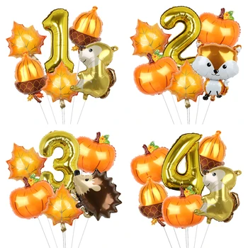 6pc Zlatá Jeseň Lesné Zvieratá, Narodeniny, Party Dekorácie Veverička Javorový List Borovicová Šiška Fóliový Balón Číslo 1-9 Loptu Vďakyvzdania