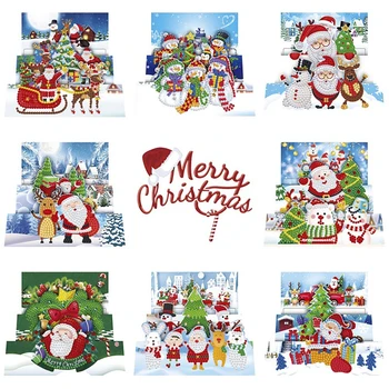 8pcs DIY Diamond Maľovanie Pohľadnice Špeciálne tvarované Časti Vŕtačky Mozaiky Veselé Vianoce Výšivky Auta Santa Vianočné Pohľadnice