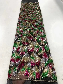 Africké multi-farebné sequin vyšívané textílie, high-end luxusný party šaty Cheongsam šaty textílie 5 veľkosť
