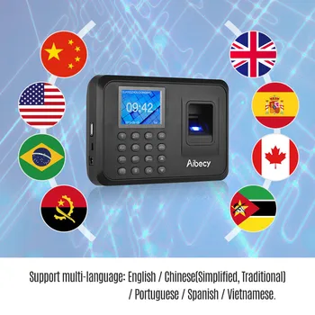 Aibecy Biometrický snímač Odtlačkov Heslo Dochádzky Stroj Multi-jazyk s 2,4-palcový LCD Displej Zamestnanca Riadenie Času