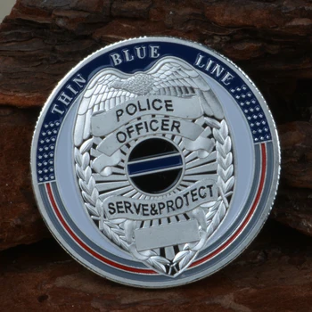 Americká Polícia Logo Modrej Čiary Policajný Úrad Služby A Ochrany Kovové Pamätné Mince