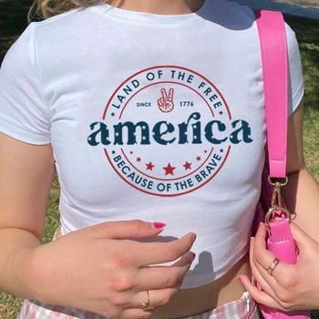 Amerika Plodín Topy 4. júla Tee Vlasteneckej Baby Čaj Deň Nezávislosti Tričko Ženy Streetwear Harajuku Krátky Rukáv Plodín Topy