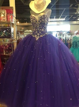 ANGELSBRIDEP Fialová plesové Šaty, Svadobné Šaty 15 Narodeniny Plášte Iskrivý Lištovanie Crystal Formálne Popolušky Princess Party Šaty