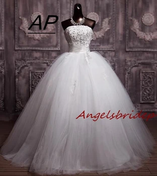 ANGELSBRIDEP Princezná Svadobné Šaty Módne Crystal Čipky Nášivka na Poschodí-Dĺžka Vestidos De Novia Formálne Princezná Nevesta Šaty
