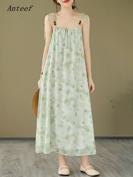 Anteef bez rukávov popruh šifón vintage kvetinový nové šaty pre ženy príležitostné voľné dlhé letné šaty elegantné oblečenie 2023